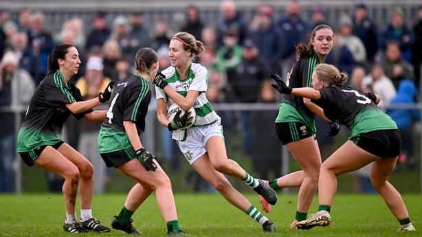 8 November 2025; Ava Briscoe of St Fechin's during the AIB Leinster LGFA Intermediate Club Championship Final between Balyna of Kildare and St Fechin's of Louth at Coralstown Kinnegad GAA in Westmeath. Photo by Piaras Ó Mídheach/Sportsfile 