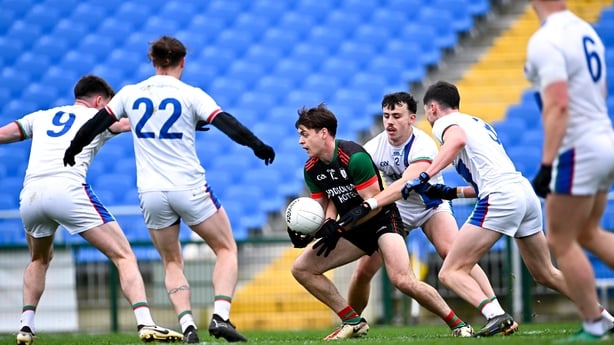16 November 2025; Ben O'Carroll of St Brigid's on the attack during the AIB Connacht GAA Football Senior Club Championship semi-final match between St Brigid's and Ballina Stephenites at King & Moffatt Dr Hyde Park in Roscommon. Photo by Piaras Ó Mídheach/Sportsfile
