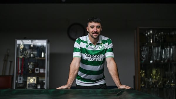 28 November 2025; Shamrock Rovers new signing Enda Stevens poses for a portrait during his unveiling at the Roadstone Group Sports Club in Dublin. Photo by Stephen McCarthy/Sportsfile