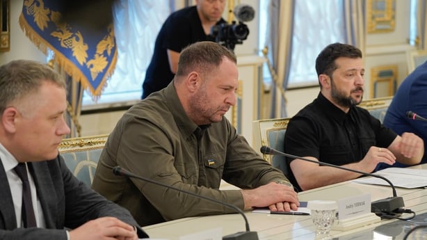 KYIV, UKRAINE - JUNE 30: Head of the Office of the President of Ukraine Andriy Yermak during meeting of President of Ukraine Volodymyr Zelenskyi and Minister for Foreign Affairs of Germany Johann Wadephul on June 30, 2025 in Kyiv, Ukraine. Minister Vadeful current visit to Kyiv is his first since hi