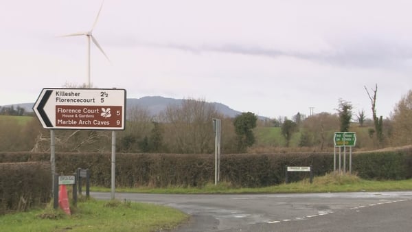 Scene of a two-vehicle road traffic collision at Derrylin Road, Enniskillen