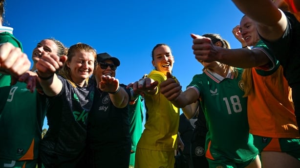 Republic of Ireland players and staff, including goalkeeper Sophie Whitehouse, centre, after the women's international friendly match between Republic of Ireland and Hungary at Marbella Football Centre