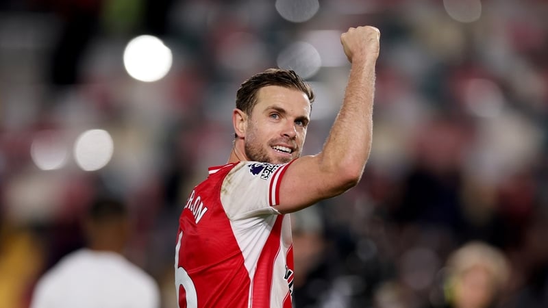 Jordan Henderson celebrates Brentford's win