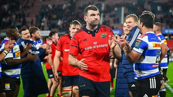 29 November 2025; Munster captain Tadhg Beirne leads his players off the pitch after their side's defeat in the United Rugby Championship match between Munster and DHL Stormers at Thomond Park in Limerick. Photo by Shauna Clinton/Sportsfile
