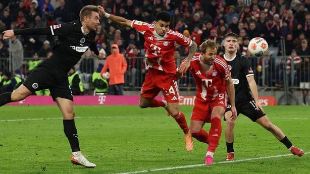 MUNICH, GERMANY - NOVEMBER 29: Luis Diaz of Bayern Munich scores his team's second goal during the Bundesliga match between FC Bayern München and FC St. Pauli at Allianz Arena on November 29, 2025 in Munich, Germany. (Photo by Alexander Hassenstein/Getty Images)