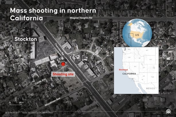 An infographic titled "Mass shooting in northern California"