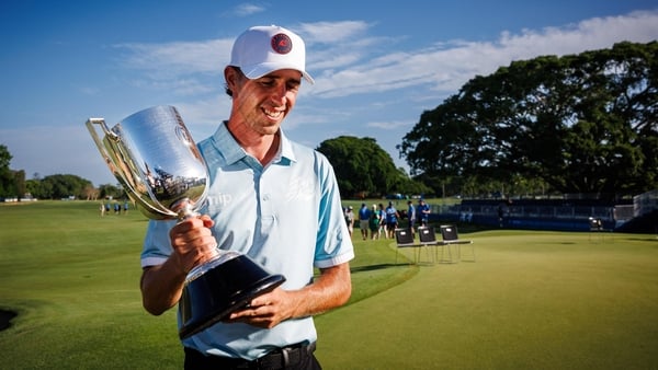 David Puig celebrates winning the Australian PGA Championship at Royal Queensland Golf Club in Brisbane