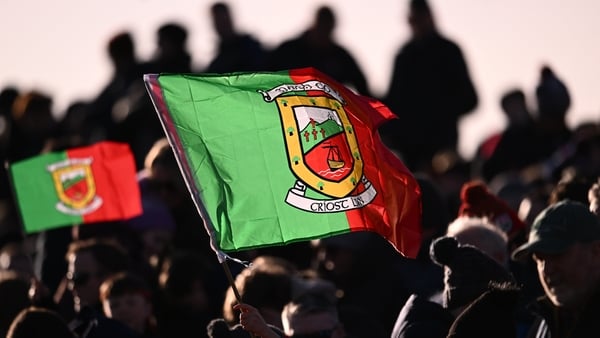 2 February 2025; A supporter waves a Mayo flag at the Allianz Football League Division 1 match between Mayo and Galway at Hastings Insurance MacHale Park in Castlebar, Mayo. Photo by Piaras � M�dheach/Sportsfile