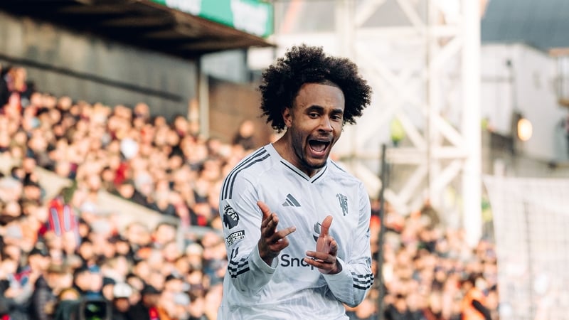 Joshua Zirkzee celebrates his first Manchester United goal in 25 games