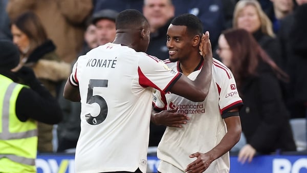 LONDON, ENGLAND - NOVEMBER 30: Alexander Isak of Liverpool celebrates scoring his team's first goal with teammate Ibrahima Konate during the Premier League match between West Ham United and Liverpool at London Stadium on November 30, 2025 in London, Engla