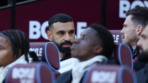 LONDON, ENGLAND - NOVEMBER 30: Mohamed Salah of Liverpool on the bench during the Premier League match between West Ham United and Liverpool at London Stadium on November 30, 2025 in London, England. (Photo by Izzy Poles - AMA/Getty Images)