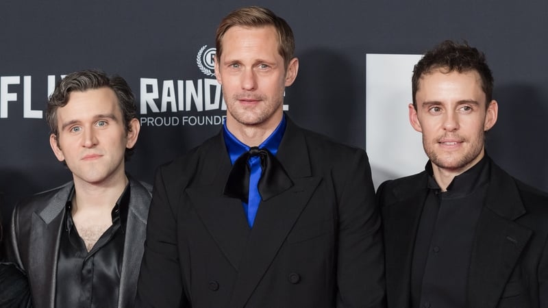 Pillion's Harry Melling, Alexander Skarsgard and Harry Lighton at the British Independent Film Awards