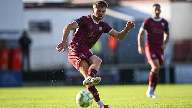 18 July 2025; Robert Slevin of Galway United during the Sports Direct Men's FAI Cup second round match between Galway United and Tolka Rovers at Eamonn Deacy Park in Galway. Photo by Piaras Ó Mídheach/Sportsfile