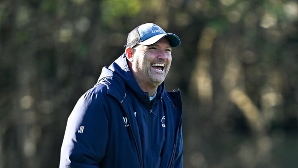 24 November 2025; Senior coach Jacques Nienaber, left, and Assistant coach Tyler Bleyendaal during Leinster Rugby squad training at UCD in Dublin. Photo by Sam Barnes/Sportsfile