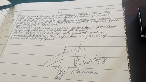 Zelensky's signature and message in the visitors' book