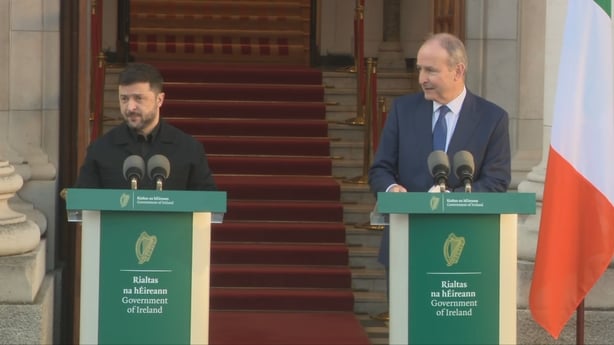 Micheál Martin and Zelensky speaking at Government Buildings