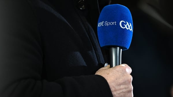 An RTÉ television microphone before the Allianz Hurling League Division 1A match between Tipperary and Cork at FBD Semple Stadium in Thurles, Tipperary.