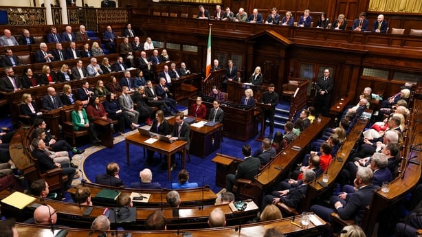 Volodymyr Zelensky addresses politicians in the Dail chamber