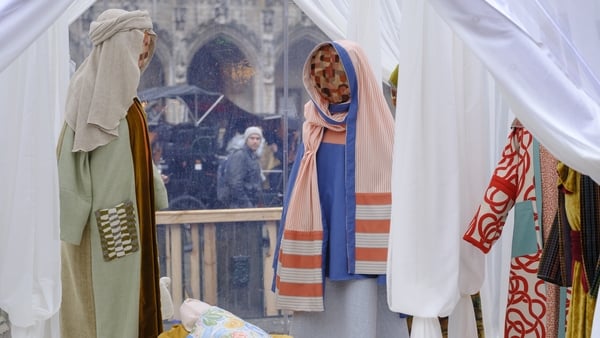 BRUSSELS, BELGIUM - NOVEMBER 28: The controversial nativity scene is seen in Brussels Grand-Place on November 28, 2025 in Brussels, Belgium. In 2025 Brussels installed a "faceless,inclusive" nativity scene made from recycled textiles at the GrandPlace, pr