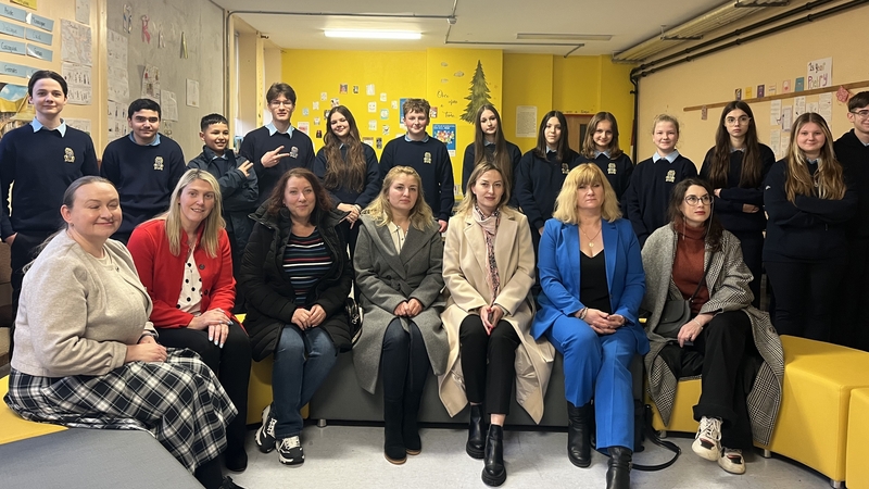 Ukrainian students and their mothers watched Volodymyr Zelensky's Dáil address at St Joseph's Community College in Kilkee