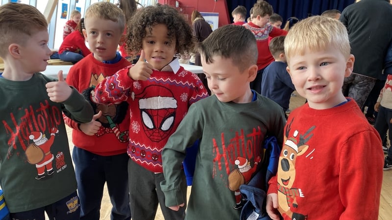 Children from Thomond Primary School wearing their Christmas jumpers