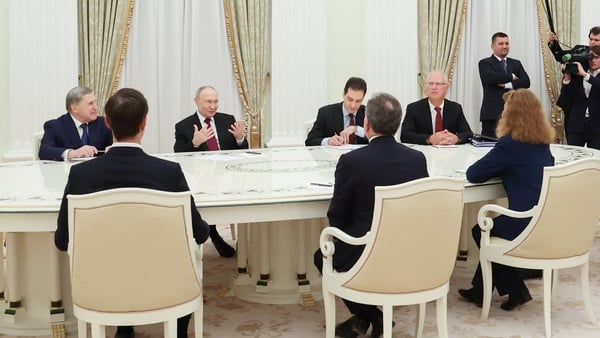 Russia's President Vladimir Putin, accompanied by Kremlin economic envoy Kirill Dmitriev and Kremlin aide Yuri Ushakov, meets with US special envoy Steve Witkoff and US President Donald Trump's son-in-law Jared Kushner at the Kremlin in Moscow