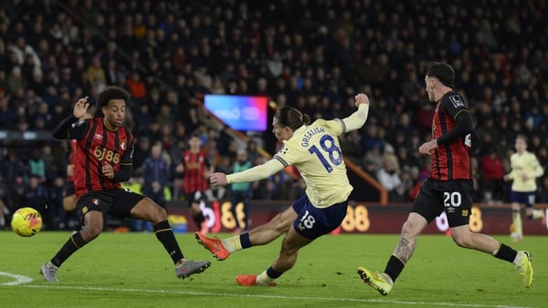 Everton's Jack Grealish (centre) scores the opening goal during the Premier League match between Bournemouth and Everton at Vitality Stadium on December 2, 2025 in Bournemouth, United Kingdom.
