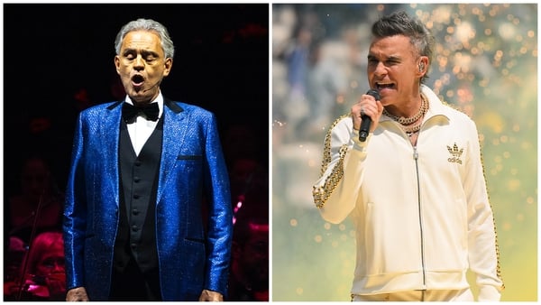 Collage picture of Andrea Bocelli and Robbie Williams