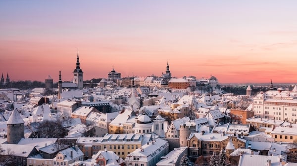Snowy Tallinn city in Estonia