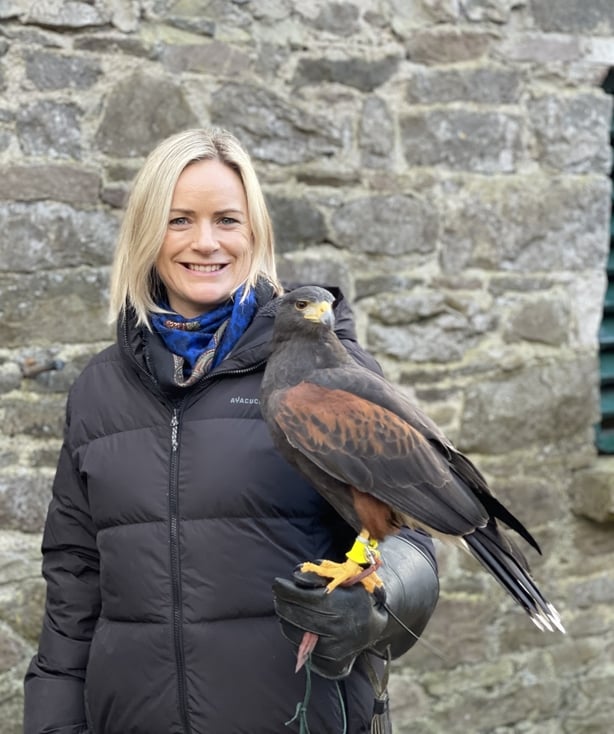 Deirdre Mullins with a falcon on her arm