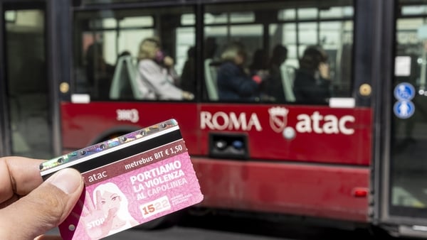 In this photo illustration, an ATAC metro and bus ticket was photographed in front of a bus in RomE