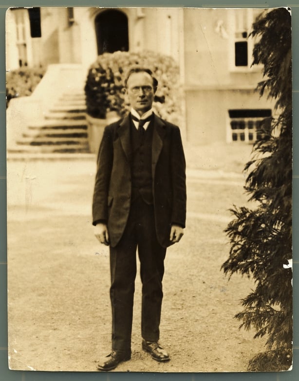 (Original Caption) Professor Eoin MacNeill, one of the Sinn Fein leaders at home after his release from prison in Dublin. (Photo by George Rinhart/Corbis via Getty Images)