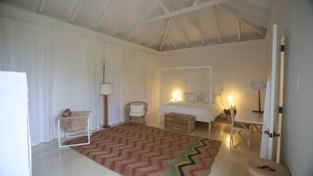 Interior photo of bedroom from Epstein island