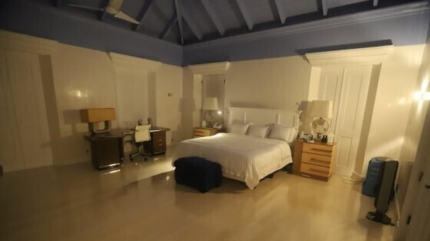 Interior photo of bedroom from Epstein island