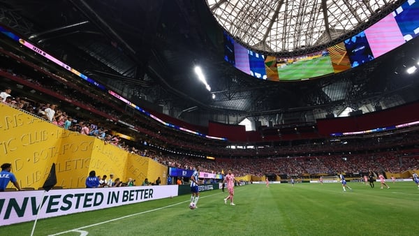 A general interior view of match action at Mercedes-Benz Stadium, host venue of the FIFA World Cup 2026 during the FIFA Club World Cup 2025 group A match between Internacional CF Miami and FC Porto at Mercedes-Benz Stadium on June 19, 2025 in Atlanta, Ge