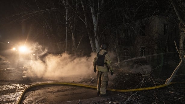 SLOVIANSK, UKRAINE - DECEMBER 3: Firefighters working after the Russian airstrike in Sloviansk, Ukraine on December 3, 2025. On December 3, Russian forces carried out an airstrike in Donetsk Oblast, injuring eight people, including two children. (Photo by Jose Colon/Anadolu via Getty Images)