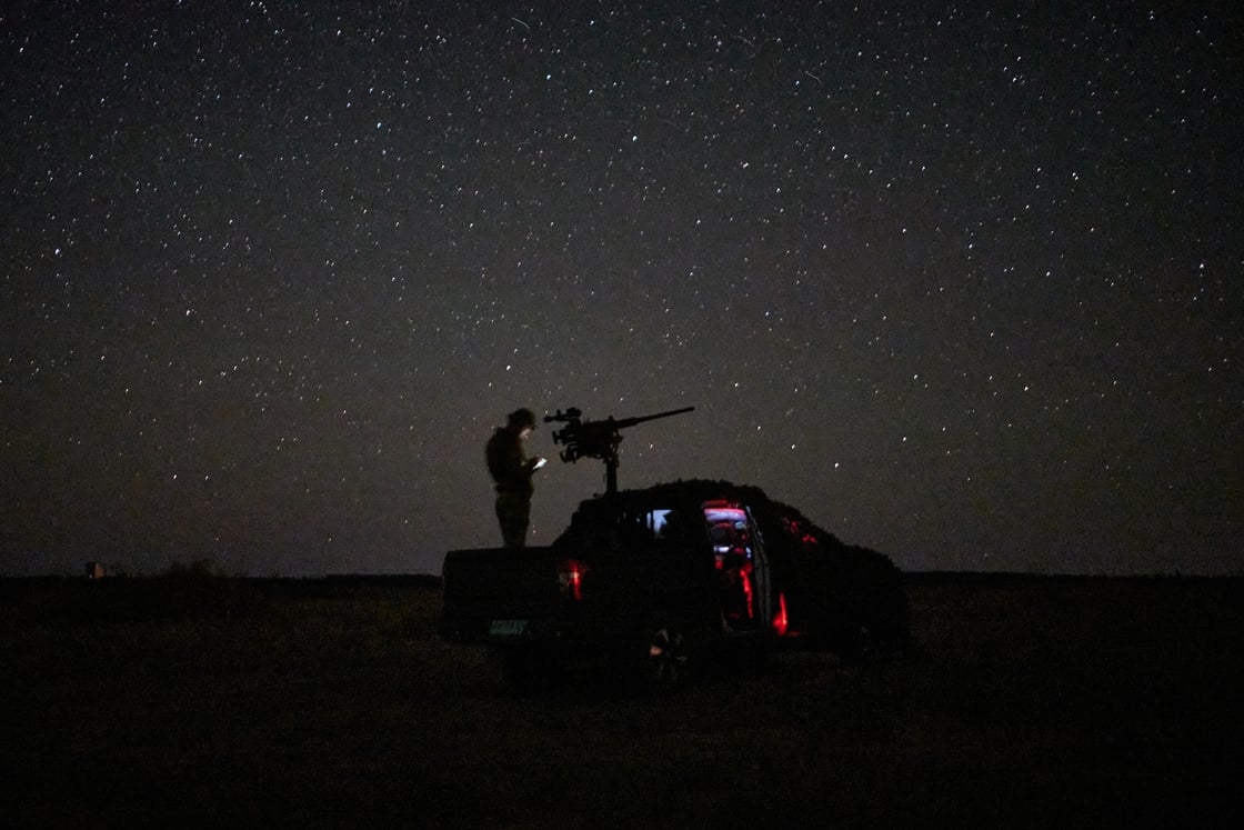 In this photo, members of Ukraine's 18th Sloviansk Brigade anti-drone unit work to intercept Russian drones on 20 August in the Donetsk region of Ukraine