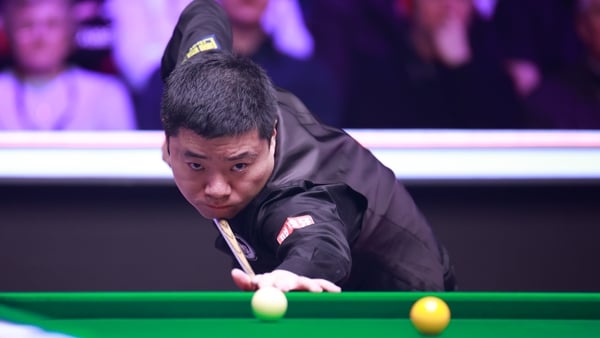 YORK, ENGLAND - DECEMBER 01: Ding Junhui of China plays a shot in the first round match against Xu Si of China on day 3 of the 2025 UK Championship at Barbican Centre on December 1, 2025 in York, England. (Photo by Tai Chengzhe/VCG via Getty Images)