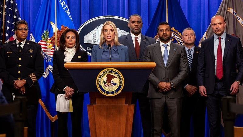 US attorney general, Pam Bondi speaks during a news conference at the Department of Justice in Washington DC