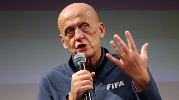 WASHINGTON, DC - DECEMBER 04: Chairman of the FIFA Referee Committee, Pierluigi Collina speaks at John F. Kennedy Center for the Performing Arts on December 04, 2025 in Washington, DC. (Photo by Dan Mullan/Getty Images)