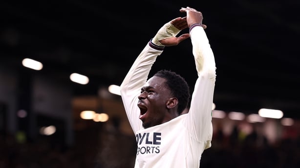 MANCHESTER, ENGLAND - DECEMBER 04: Soungoutou Magassa of West Ham United celebrates scoring his team's first goal during the Premier League match between Manchester United and West Ham United at Old Trafford on December 04, 2025 in Manchester, England. (Photo by Alex Livesey/Getty Images)