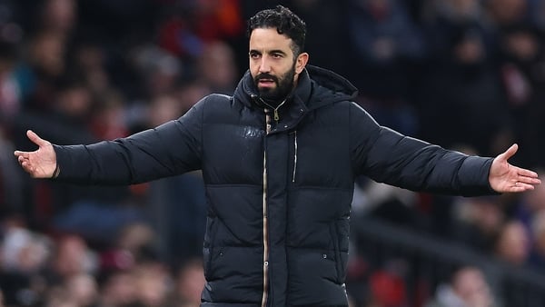 MANCHESTER, ENGLAND - DECEMBER 4: Manchester United head coach / manager Ruben Amorim reacts during the Premier League match between Manchester United and West Ham United at Old Trafford on December 4, 2025 in Manchester, England. (Photo by Robbie Jay Bar
