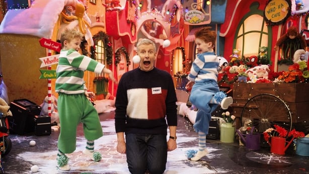 Host Patrick Kielty reveals the set at a photocall with cast members from the Spotlight Stage School