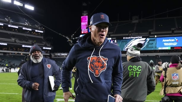 PHILADELPHIA, PENNSYLVANIA - NOVEMBER 28: Chicago Bears head coach Ben Johnson celebrates after an NFL football game against the Philadelphia Eagles at Lincoln Financial Field on November 28, 2025 in Philadelphia, Pennsylvania. (Photo by Perry Knotts/Getty Images)