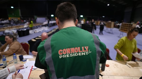 DUBLIN, IRELAND - OCTOBER 25: Counting takes place at the Dublin Count centre on October 25, 2025 in Dublin, Ireland. Friday's election to replace Voters are choosing between the leftwing independent candidate Catherine Connolly and Fine Gael's Heather Hu