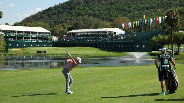 SUN CITY, SOUTH AFRICA - DECEMBER 05: Tom McKibbin of Northern Ireland plays his second shot on the 18th hole on Day Two of the Nedbank Golf Challenge in honour of Gary Player 2026 at Gary Player CC on December 05, 2025 in Sun City, South Africa. (Photo b