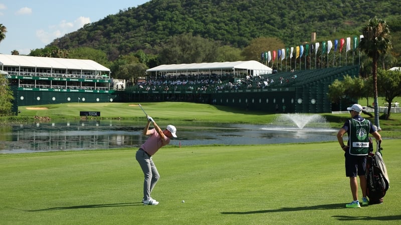 Tom McKibbin plays his approach to 18 in his second round in South Africa
