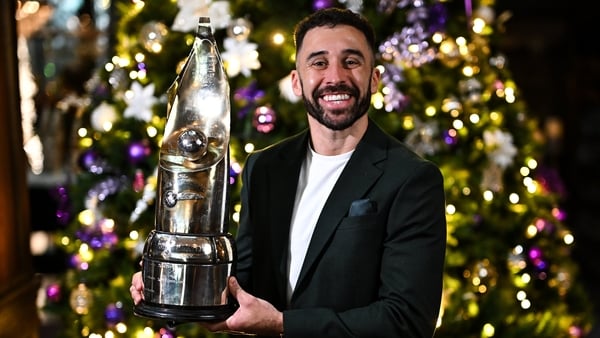 5 December 2025; Roberto Lopes of Shamrock Rovers recipient of the Soccer Writers Ireland 2025 Men's Personality of the Year Award during the 2025 Soccer Writers Ireland Awards at Clontarf Castle in Dublin. Photo by Stephen McCarthy/Sportsfile