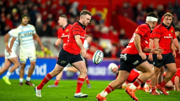 1 November 2025; JJ Hanrahan of Munster during the tour match between Munster and Argentina XV at Thomond Park in Limerick. Photo by Brendan Moran/Sportsfile