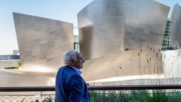 Los Angeles, CA - June 20: Acclaimed architect Frank Gehry is photographed in an outdoor lounge area of the bar, Sed, part of Conrad Los Angeles, a luxury hotel in the Hilton chain, part of The Grand LA development, directly across from the Walt Disney Co